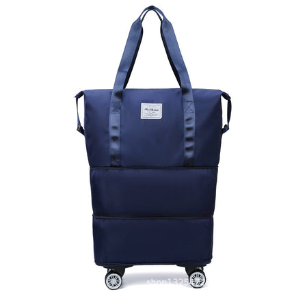 Dark Blue Large Capacity Foldable Travel Bags with Wheels - Lightweight Waterproof Duffel Totes.