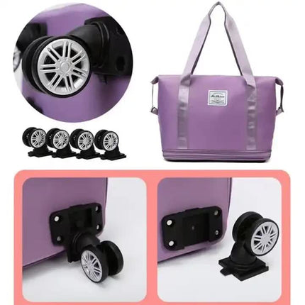 Dark Blue Large Capacity Foldable Travel Bags with Wheels - Lightweight Waterproof Duffel Totes.