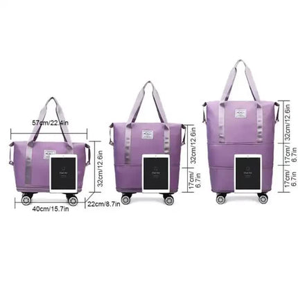Dark Blue Large Capacity Foldable Travel Bags with Wheels - Lightweight Waterproof Duffel Totes.