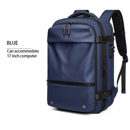 Blue Expandable Waterproof Laptop Backpack - Fits 17-Inch Laptop, Anti-Theft Design, Travel Friendly.