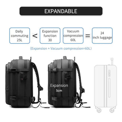 Blue Expandable Waterproof Laptop Backpack - Fits 17-Inch Laptop, Anti-Theft Design, Travel Friendly.