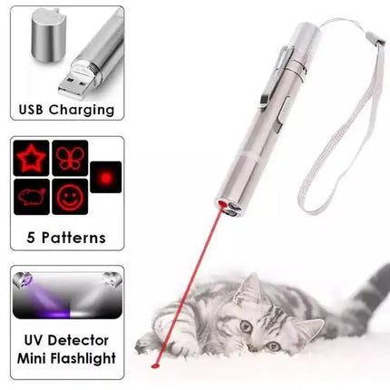2PCS USB Rechargeable Multifunctional Laser Pointer for Cats - Interactive Toy with Star and Butterfly Patterns.