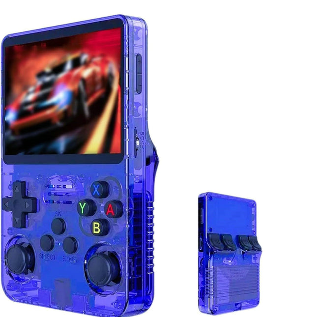 Blue Retro Portable Gaming Console with 128GB, 1 Memory Card - 3D Games, HD Display, and Dual Joysticks.