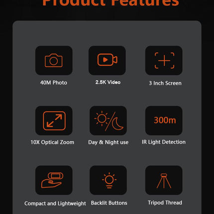 Green Digital Night Vision Binoculars - 3.0'' IPS Screen, 10X Optical Zoom, 2.5K Video Recording, Infrared for 300m Range.