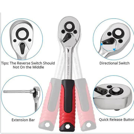 46-Piece Professional Socket Wrench Set - 1/4 Drive, Chrome Vanadium Steel, Ratchet & Bit Kit for Automotive and Household Repairs Green Box.