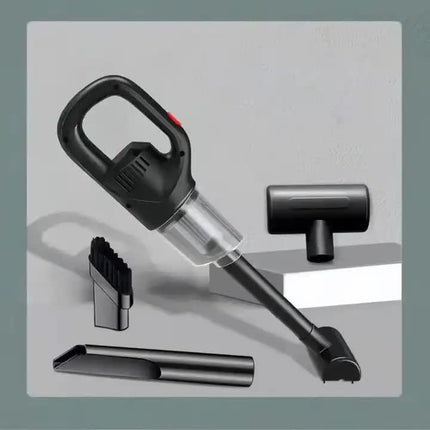 Black Portable Cordless Vacuum Cleaner - 120W, 10KPa Suction, 2000mAh Battery, Lightweight Design, with Soft Brush Attachment.