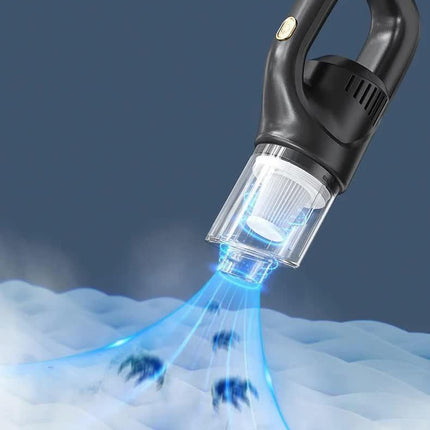 Black Portable Cordless Vacuum Cleaner - 120W, 10KPa Suction, 2000mAh Battery, Lightweight Design, with Soft Brush Attachment.