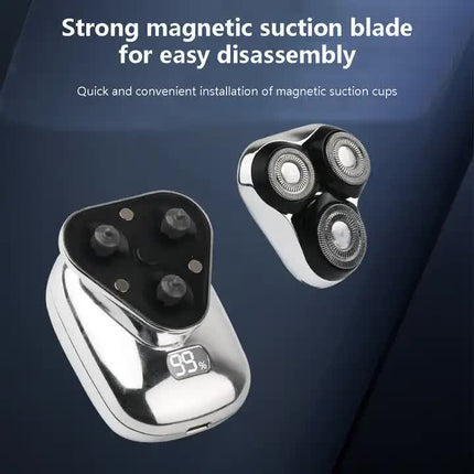 TS-099 Blue Rechargeable Electric Rotary Shaver for Men with LED Display, USB Charging Cable, and Cleaning Brush - Compact & Portable Design.