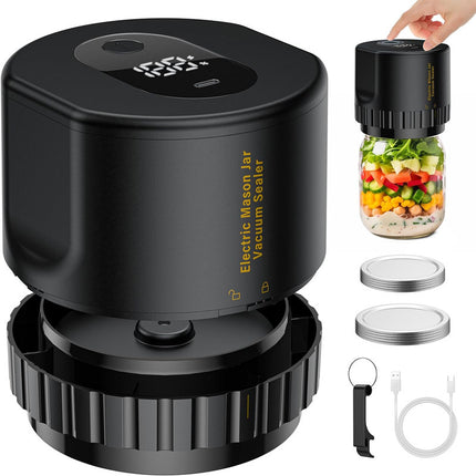Portable Vacuum Sealer for Mason Jars,Regular Model KZ-80 (60 sec stop or manual stop) - Black Electric Food Preservation Machine with  LED Display.