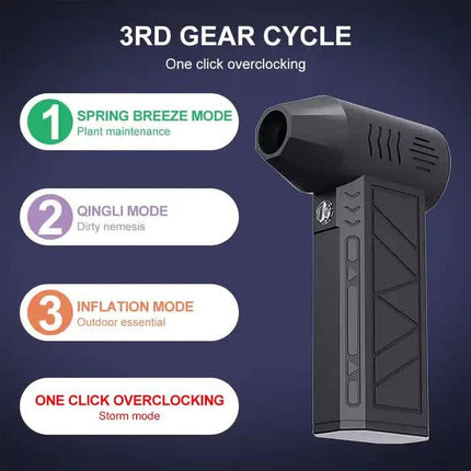 Black High-Speed Mini Turbo Fan for Camping and Outdoor Use - Handheld 130,000 RPM Brushless Blower & Dust Cleaner.