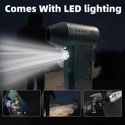 Black High-Speed Mini Turbo Fan for Camping and Outdoor Use - Handheld 130,000 RPM Brushless Blower & Dust Cleaner.