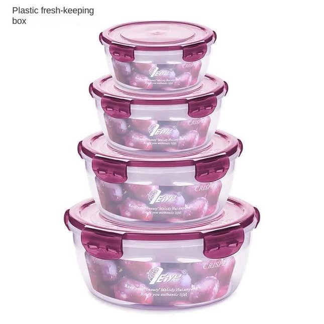 Purple Round Plastic Food Storage Containers Set - Microwave-Safe Bento Boxes with Airtight Lids for Kitchen and Fridge.