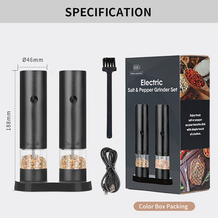 Rechargeable Electric Salt and Pepper Grinder Set (Includes Two Grinders) - Adjustable Ceramic Grinding Core with USB Charging.