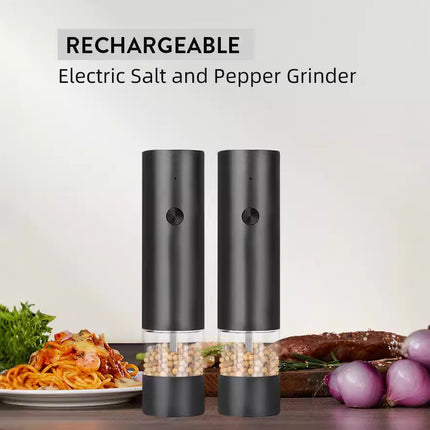 Rechargeable Electric Salt and Pepper Grinder Set (Includes Two Grinders) - Adjustable Ceramic Grinding Core with USB Charging.