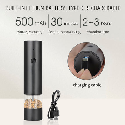 Rechargeable Electric Salt and Pepper Grinder Set (Includes Two Grinders) - Adjustable Ceramic Grinding Core with USB Charging.
