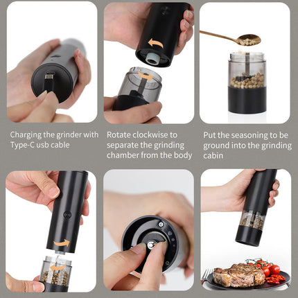 Rechargeable Electric Salt and Pepper Grinder Set (Includes Two Grinders) - Adjustable Ceramic Grinding Core with USB Charging.