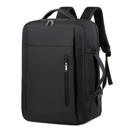 Black Expandable Backpack with USB Port - Multi-Functional Outdoor, Commuter & Laptop Bag.
