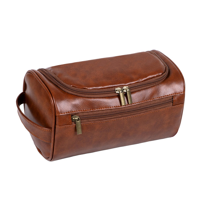 Brown Large Capacity Travel Toiletry Bag - Portable Waterproof Makeup Organizer for Business & Vacation.