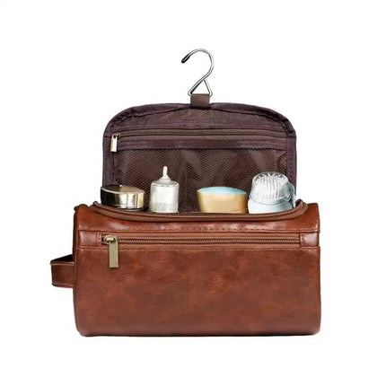 White Large Capacity PU Leather Travel Toiletry Bag - Portable Waterproof Makeup Organizer for Business & Vacation.