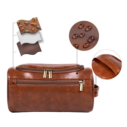 White Large Capacity PU Leather Travel Toiletry Bag - Portable Waterproof Makeup Organizer for Business & Vacation.