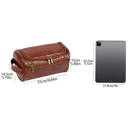 White Large Capacity PU Leather Travel Toiletry Bag - Portable Waterproof Makeup Organizer for Business & Vacation.