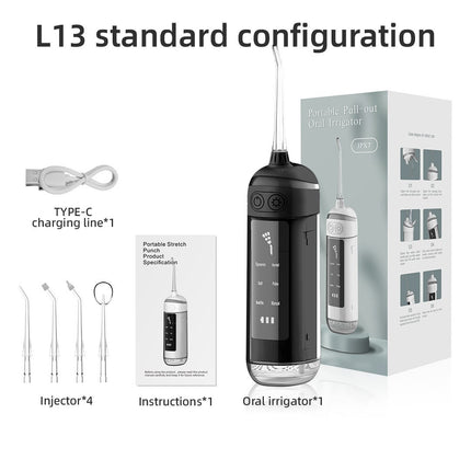 L13 Black Portable Electric Water Flosser - Handheld Teeth Cleaner, USB Rechargeable, Deep Oral Irrigator.