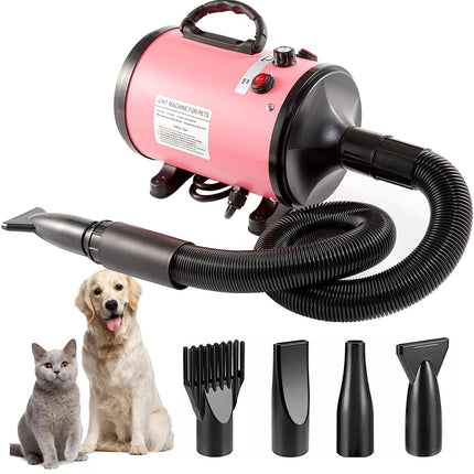 Pet Hair Dryer with Multiple Nozzles - Powerful and Quiet for Dogs and Cats (Pink).