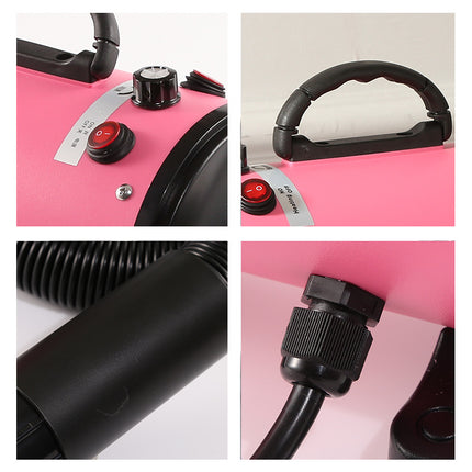 Pet Hair Dryer with Multiple Nozzles - Powerful and Quiet for Dogs and Cats (Pink).