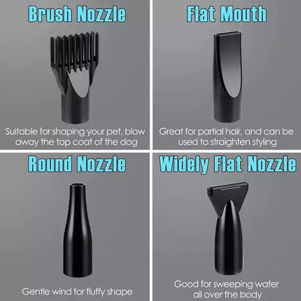 Pet Hair Dryer with Multiple Nozzles - Powerful and Quiet for Dogs and Cats (Pink).