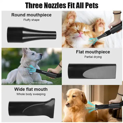 Pet Hair Dryer with Multiple Nozzles - Powerful and Quiet for Dogs and Cats (Pink).