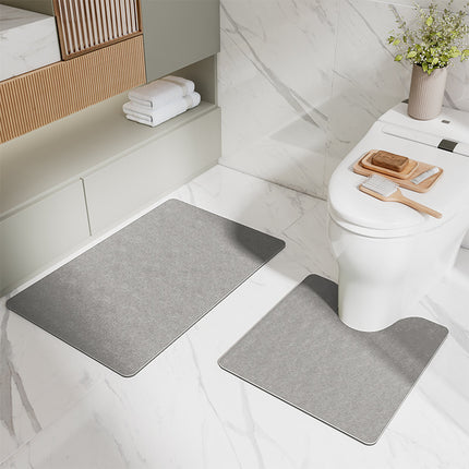 Gray Bathroom Floor Mat Set - U-Shaped Toilet Mat 50*50cm & Rectangular 50x80cm Mat for Bathroom.