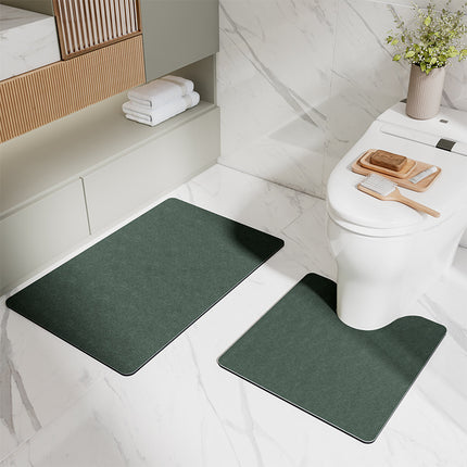Green Bathroom Floor Mat Set - U-Shaped Toilet Mat 50*50cm & Rectangular 50x80cm Mat for Bathroom.