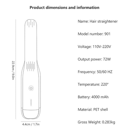 Black Wireless USB Rechargeable 2-in-1 Curling Iron & Flat Iron - Portable Hair Straightener & Curler.