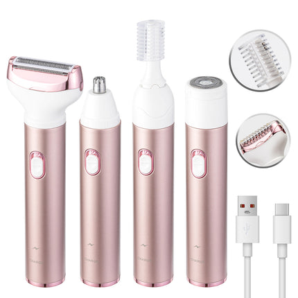 4-in-1 Women's Electric Hair Removal Trimmer - Multifunctional Grooming Kit for Underarms, Bikini, Nose & Eyebrows.