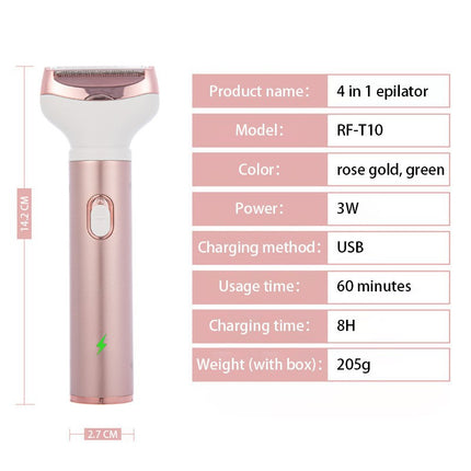 4-in-1 Women's Electric Hair Removal Trimmer - Multifunctional Grooming Kit for Underarms, Bikini, Nose & Eyebrows.