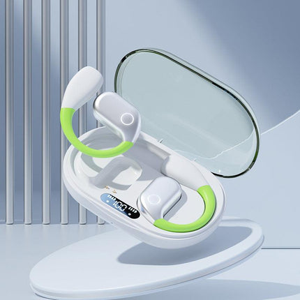 White M82 Transparent OWS Wireless Bluetooth Earphones - Clear Sound, Comfortable Over-Ear Fit.