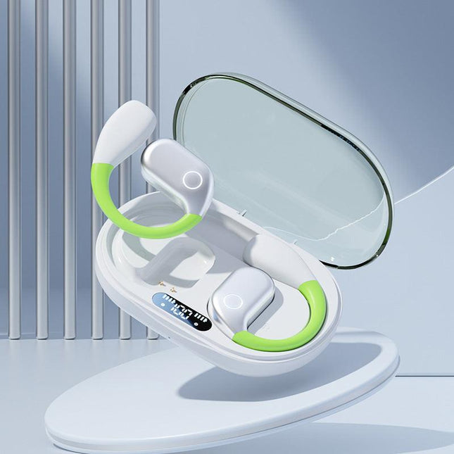 White M82 Transparent OWS Wireless Bluetooth Earphones - Clear Sound, Comfortable Over-Ear Fit.