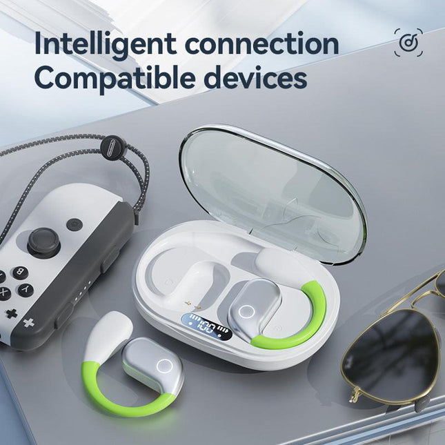 White M82 Transparent OWS Wireless Bluetooth Earphones - Clear Sound, Comfortable Over-Ear Fit.