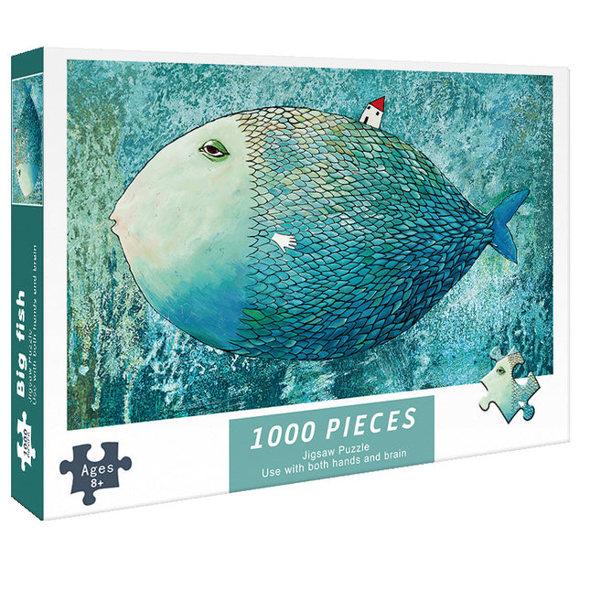 (2 PCS) 1000-Piece Big Fish Jigsaw Puzzle - High Difficulty Stress-Relief  Toy.