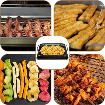 BBQ Square Non-Stick Stainless Steel Grill Basket - Gold Color, Small Size (30*22*5.5 cm), Ideal for Grilling Meat and Vegetables.
