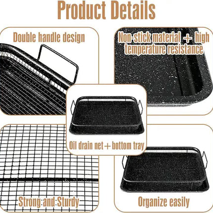 BBQ Square Non-Stick Stainless Steel Grill Basket - Gold Color, Small Size (30*22*5.5 cm), Ideal for Grilling Meat and Vegetables.