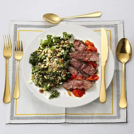 Silver 410 Stainless Steel Cutlery Set - Western Steak Knife, Fork & Spoon Set, 4 Set/20-Piece Dinnerware Set.