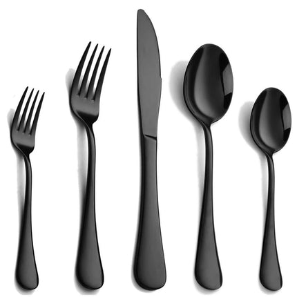 Black 410 Stainless Steel Cutlery Set - Western Steak Knife, Fork & Spoon Set, 6 Set/30-Piece Dinnerware Set.