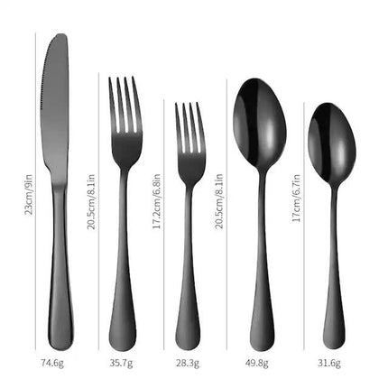 Black 410 Stainless Steel Cutlery Set - Western Steak Knife, Fork & Spoon Set, 6 Set/30-Piece Dinnerware Set.