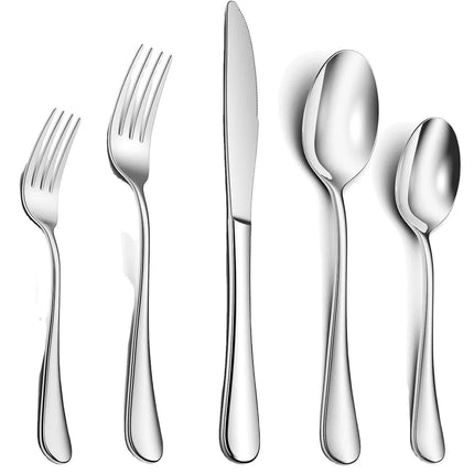 Silver 410 Stainless Steel Cutlery Set - Western Steak Knife, Fork & Spoon Set, 6 Set/30-Piece Dinnerware Set.