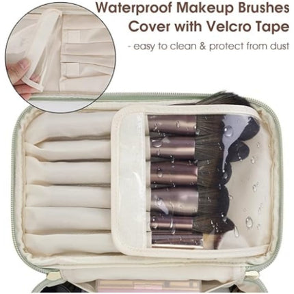 Green PU Leather Large Capacity Makeup Bag - Waterproof & Multifunctional Handbag for Women.