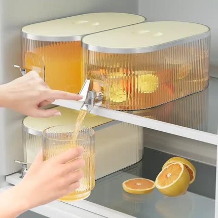 Cream White Refrigerator Cold Water Dispenser - 5.3L Fruit Tea Jug with Tap for Home Beverages.