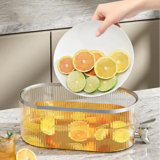 Dark Green Refrigerator Cold Water Dispenser - 5.3L Fruit Tea Jug with Tap for Home Beverages.