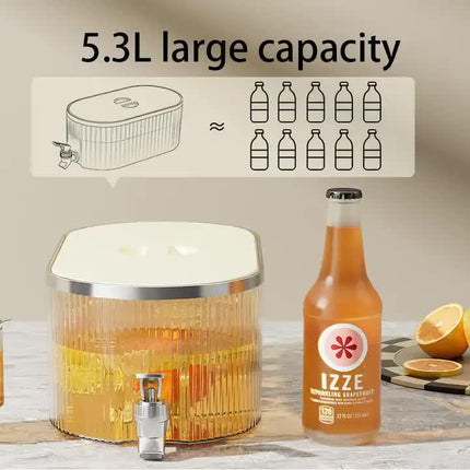 Dark Green Refrigerator Cold Water Dispenser - 5.3L Fruit Tea Jug with Tap for Home Beverages.
