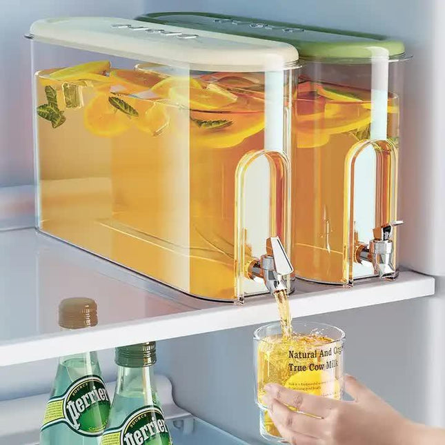 Cream White Refrigerator Cold Water Jug with Tap - 4L Large Capacity Sealed Beverage Dispenser for Juice and Water.
